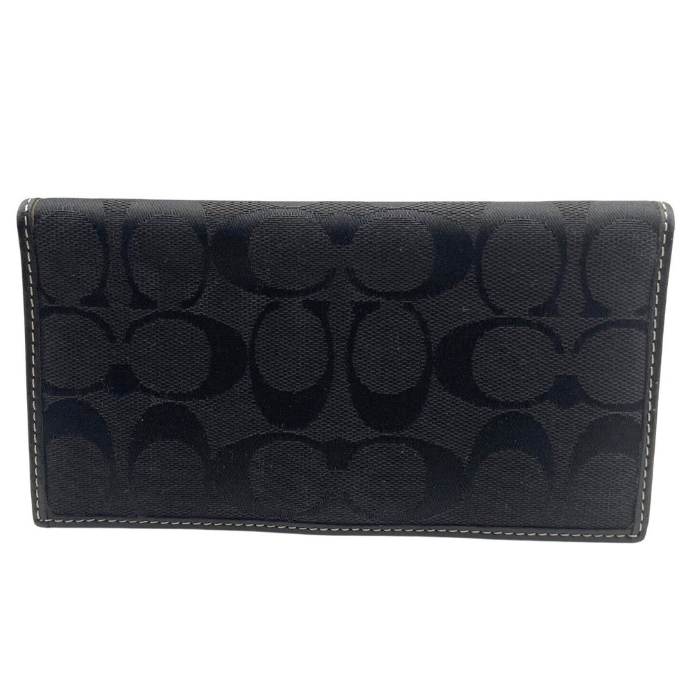 Coach Black Signature Canvas Checkbook Wallet Long Slim Leather Interior